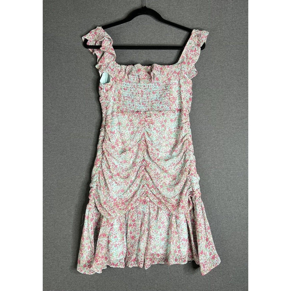 ASTR Dress Women's Off Shoulder Ruched Floral Mini Ruffle Smocked Stretch - Picture 4 of 15